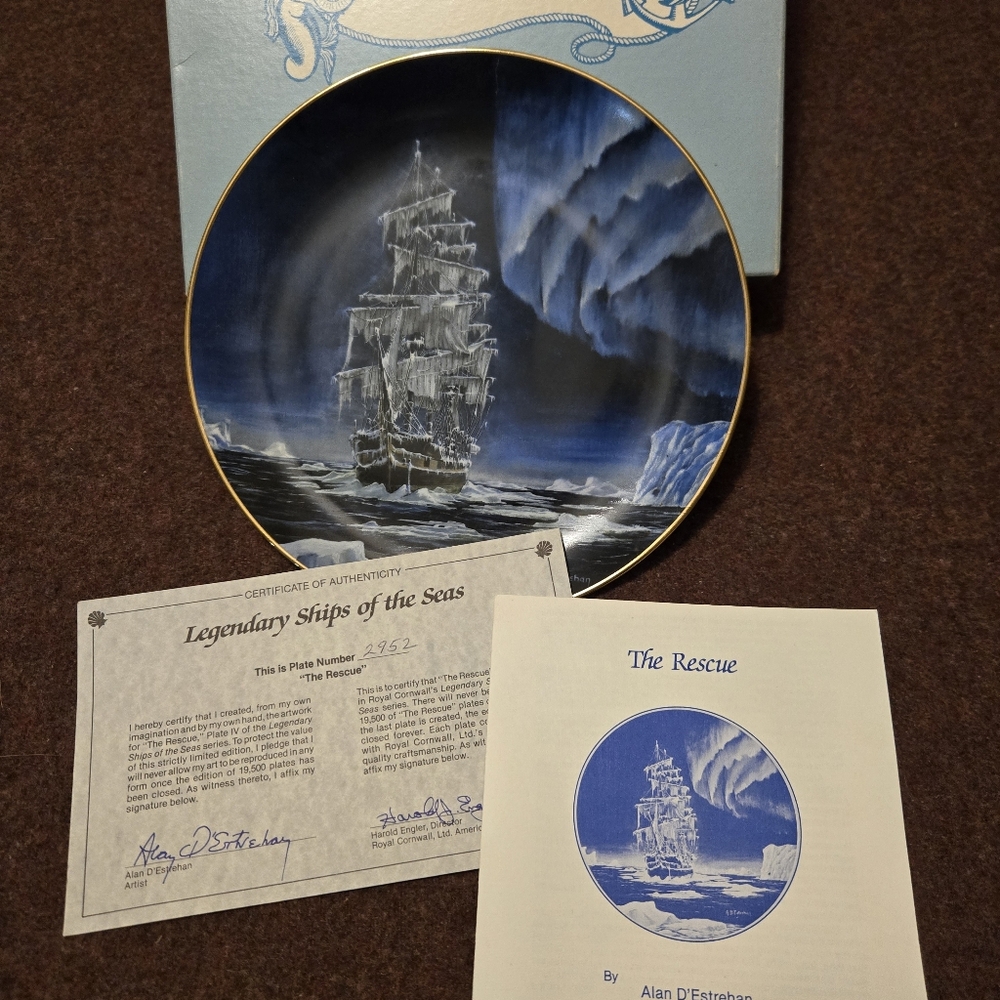 1980 Royal Cornwall "The Rescue" Collector Plate by Artist D'Estrehan